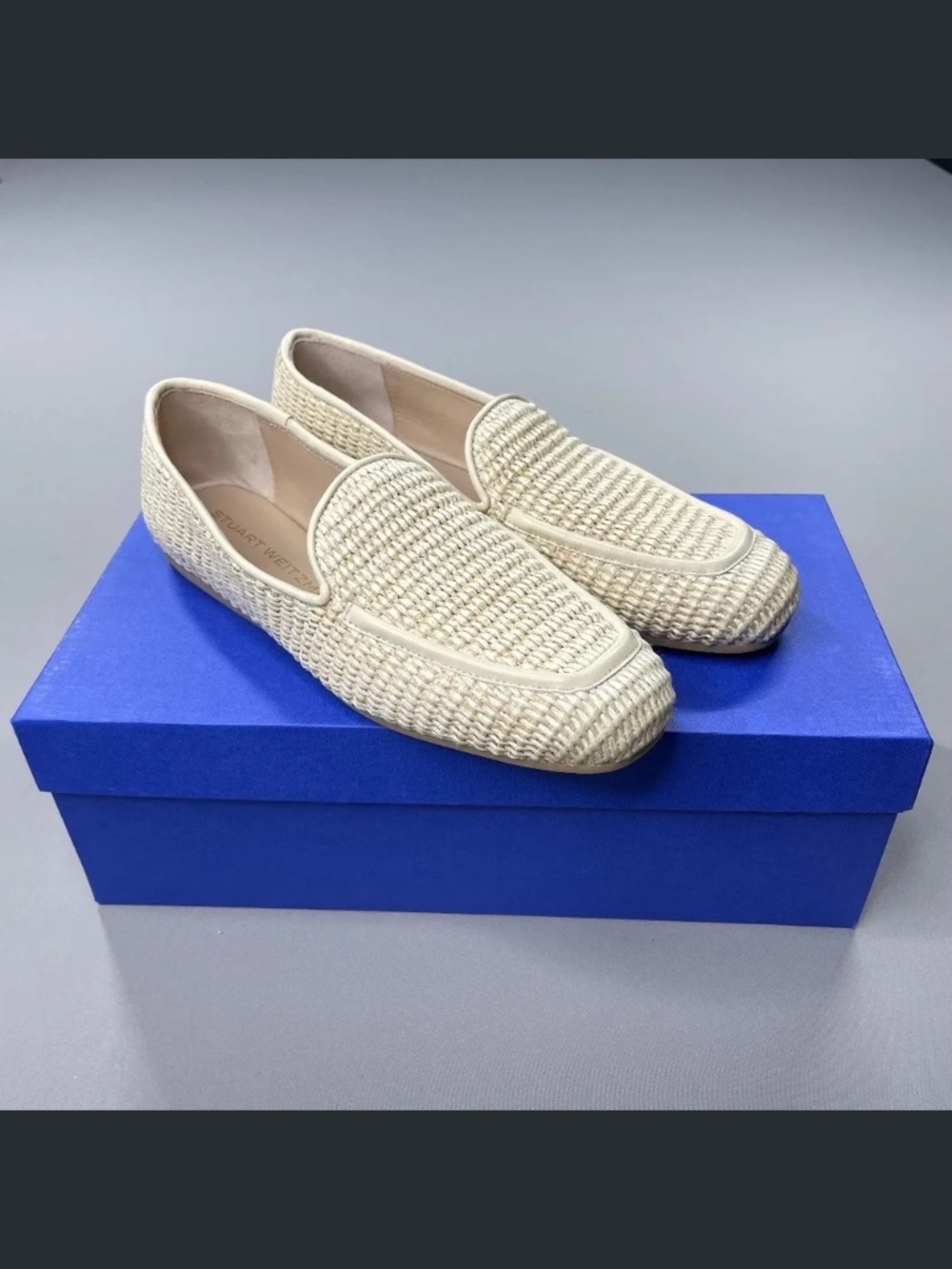 NEW Stewart Weitzman Shoes Womens 7 cream woven Thea loafer slip on designer